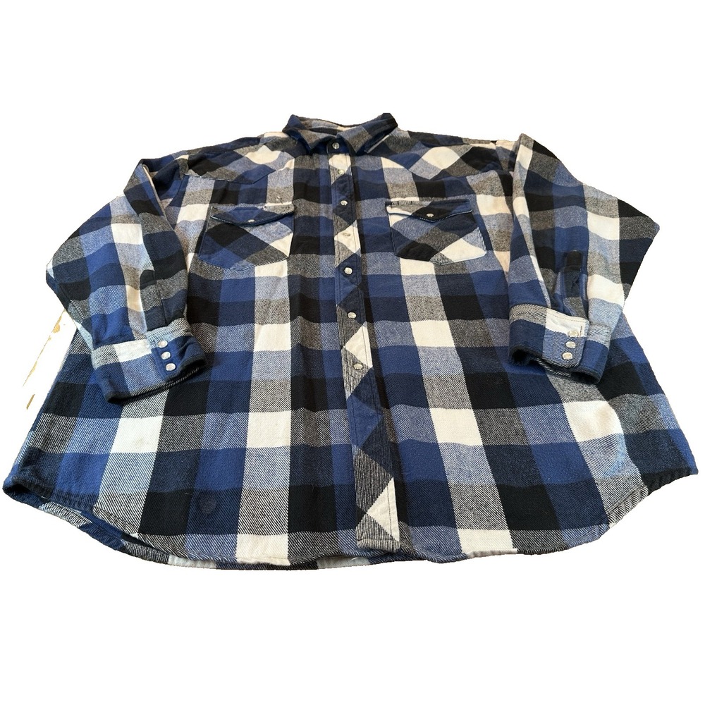 Big Mac Authentic Workwear Blue‎ Plaid Flannel Vintage Pearl Snap Thick Size XXL